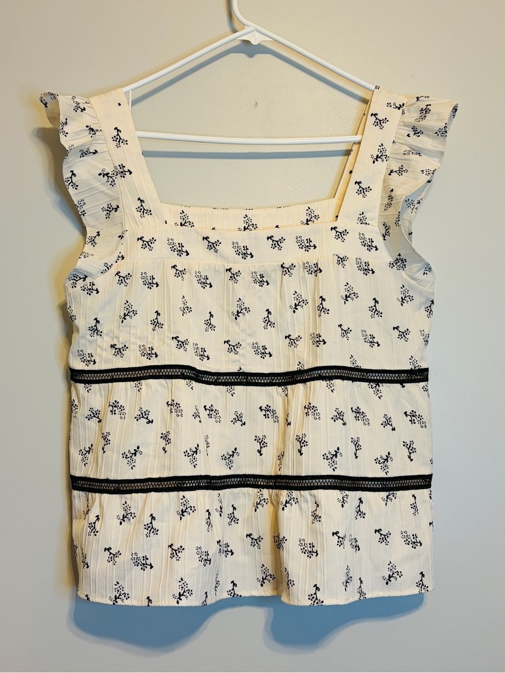 Alice Blue Cream Tank Top with Black Floral Print